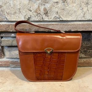 Vintage Jan Martin Croc Embossed Leather Top Handle Handbag